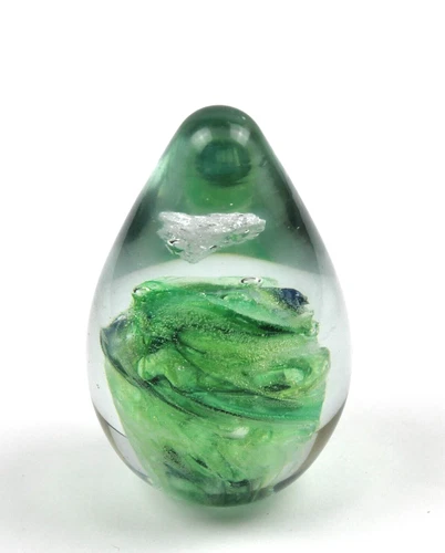 Kerry Glass Egg Shaped Green Blue Swirl Paperweight