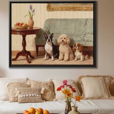 Oil Painting Dog Canvas Print Boston Terrier Poodle Artwork Living Room Decor