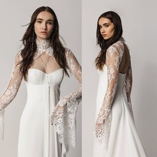 Long Sleeves Bolero Topper Jacket for Bride Appliques Lace Beading Wedding Dress