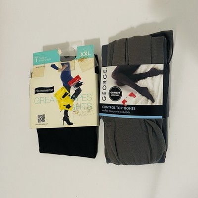 Vintage Lot Of 2 Tights George, No Nonsense Size 5 XXL Black, Gray