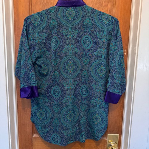 Vintage Victoria's Secret Paisley lila türkis seidig Morgenmantel L Nachtwäsche Gold Label - Bild 3 von 6
