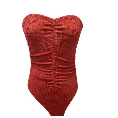 Milly Textured Ruched One Piece Swimsuit Copper Strapless Bandeau T45W62 L