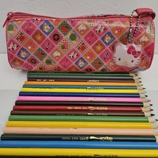 Vintage Hello Kitty Pencil Pouch Case w/ 54 Mixed Color Pencils VTG Sanrio 2013