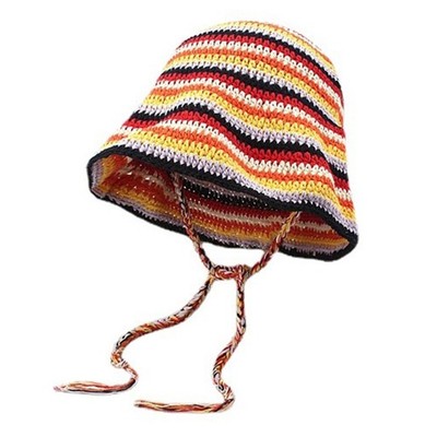 Crochet Hat Lace Up Striped Women for Sun for Protection Basin Cap Boho Fisherma