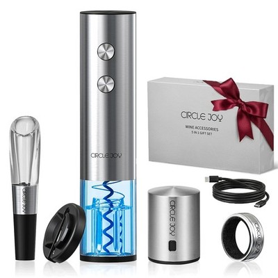 CIRCLE JOY Electric Wine Classic Set, 5-in-1 Rechargeable/Silver/Classic 