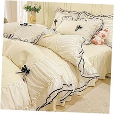 Kid Duvet Cover Size, Ruffle Beddding Set with Bowtie, 3 Full Cream Yellow