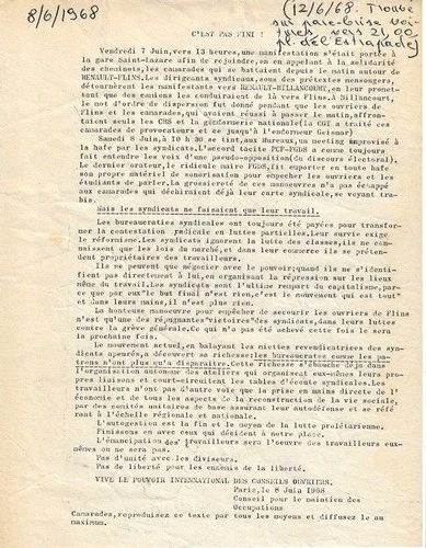 6 JUNE 1968 + GUY DEBORD + RARE LEAFLET: IT'S NOT FINISHED!