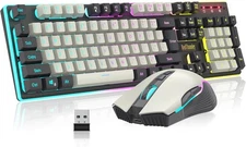 RedThunder K10 Wireless Gaming Keyboard and Mouse Combo, LED White-Gray 