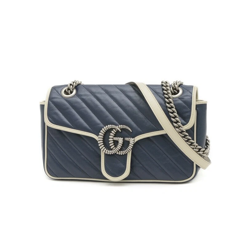 Petit sac à bandoulière matelassé Gucci GG Marmont cuir marine 443497