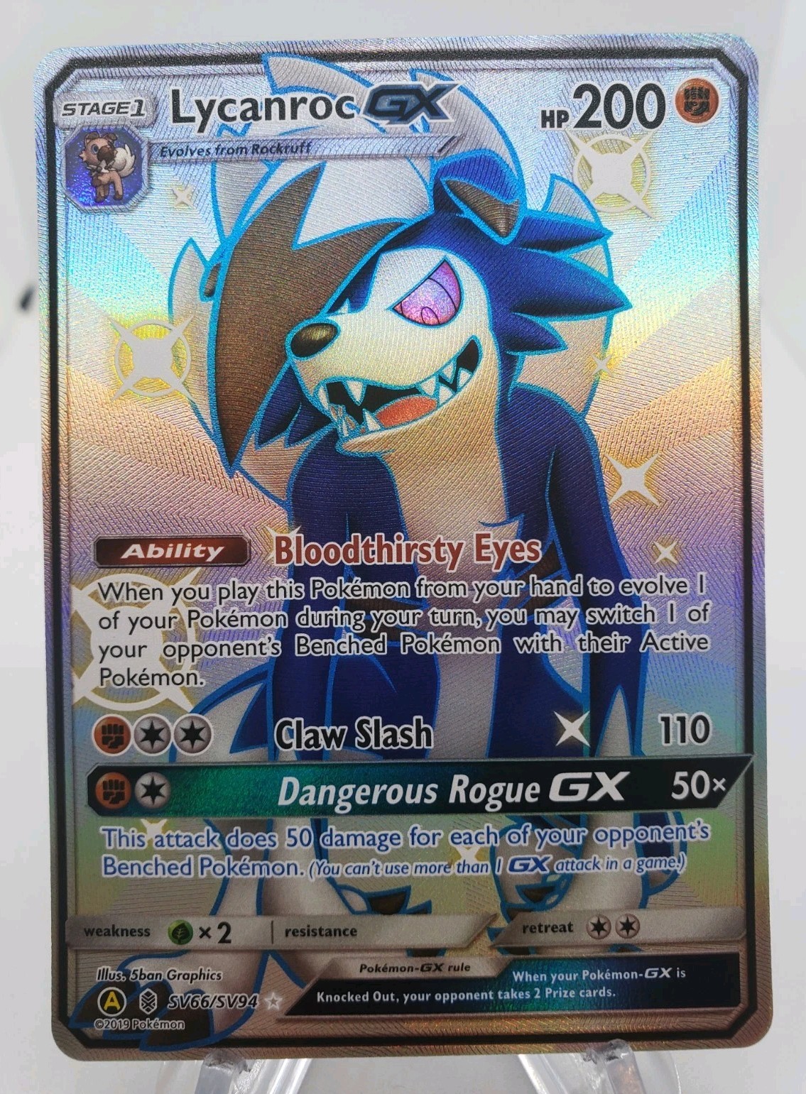 Lycanroc GX Hidden Fates Shiny Vault Holo Rare Card SV66/SV94 NM