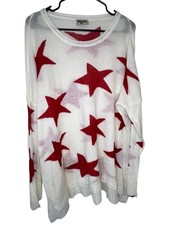 Show Me Your Mumu Red And White Star Knit Slouchy Long Sleeve Pullover Sweater