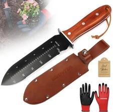 Hori Hori Garden Knife, Gardening Tools with Leather Sheath for Weeding, Gardeni