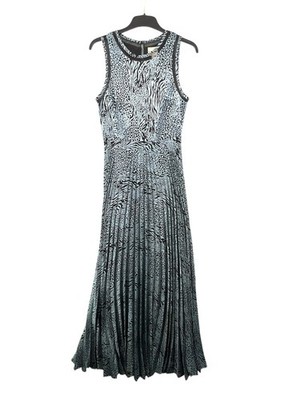 Elegant Reiss Angelo Duck Egg Pleated Maxi Dress UK 8 Animal Print Women