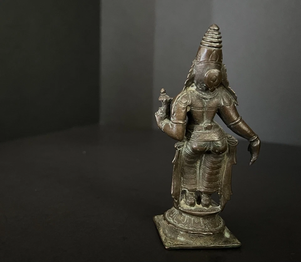 18th - 19th Century Copper Alloy Goddess / Lakshmi Miniature Figure Rare Antique - Image 3 of 4