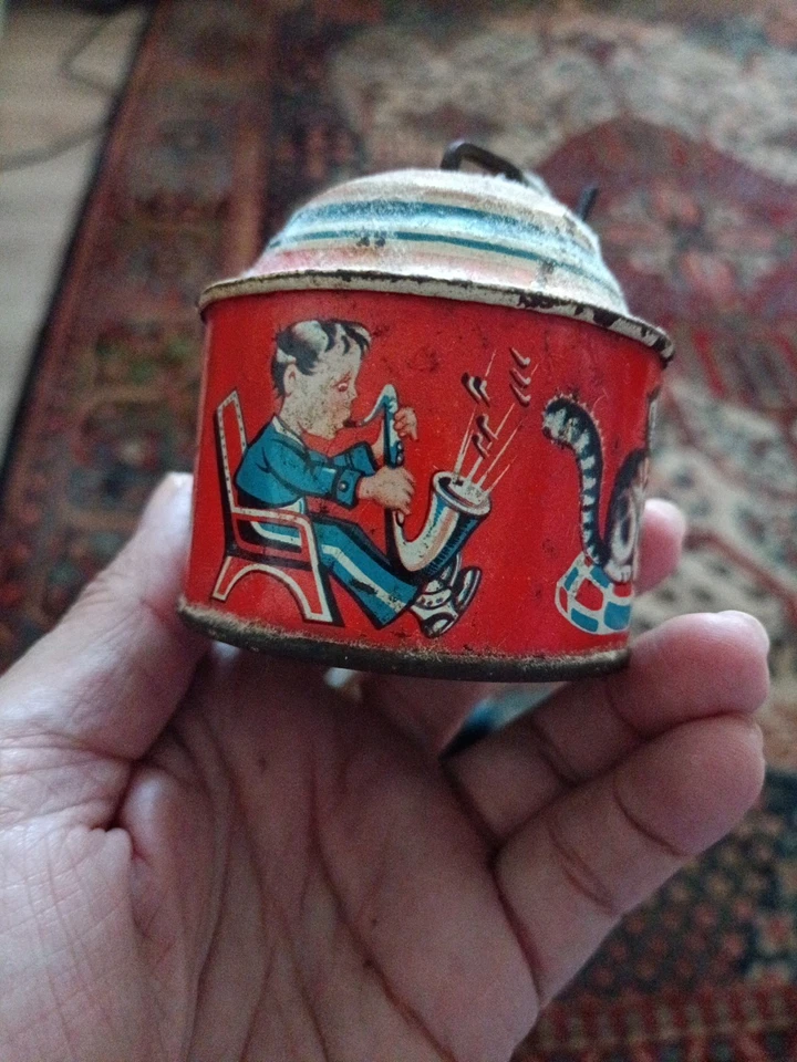 Jouet ancien Boite à musique Moulin musical,Lithographié Musicien,Chanteuse,Chat - Photo 2/4