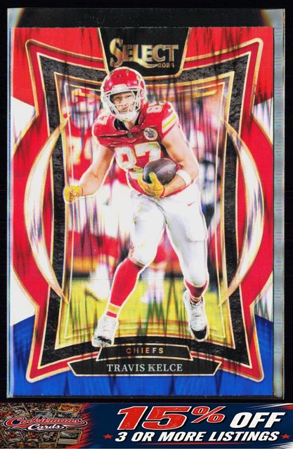 Travis Kelce 2024 Panini Select #97 Red & Blue Prizm Shock Kansas City Chiefs