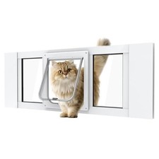 Aluminum Cat Door Window Insert 28"  32", Magnetic Locking, Quick-Fit Adjustable