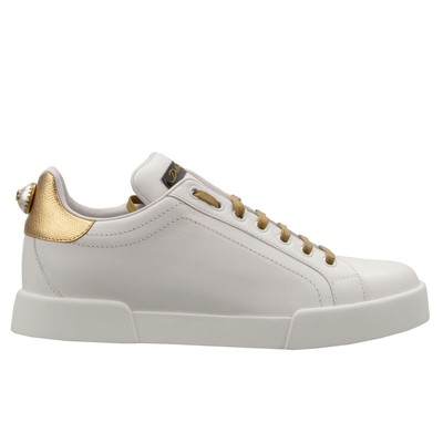 DOLCE & GABBANA DG Perle Logo Damen Sneaker PORTOFINO Weiß Gold 39,5 US 9,5