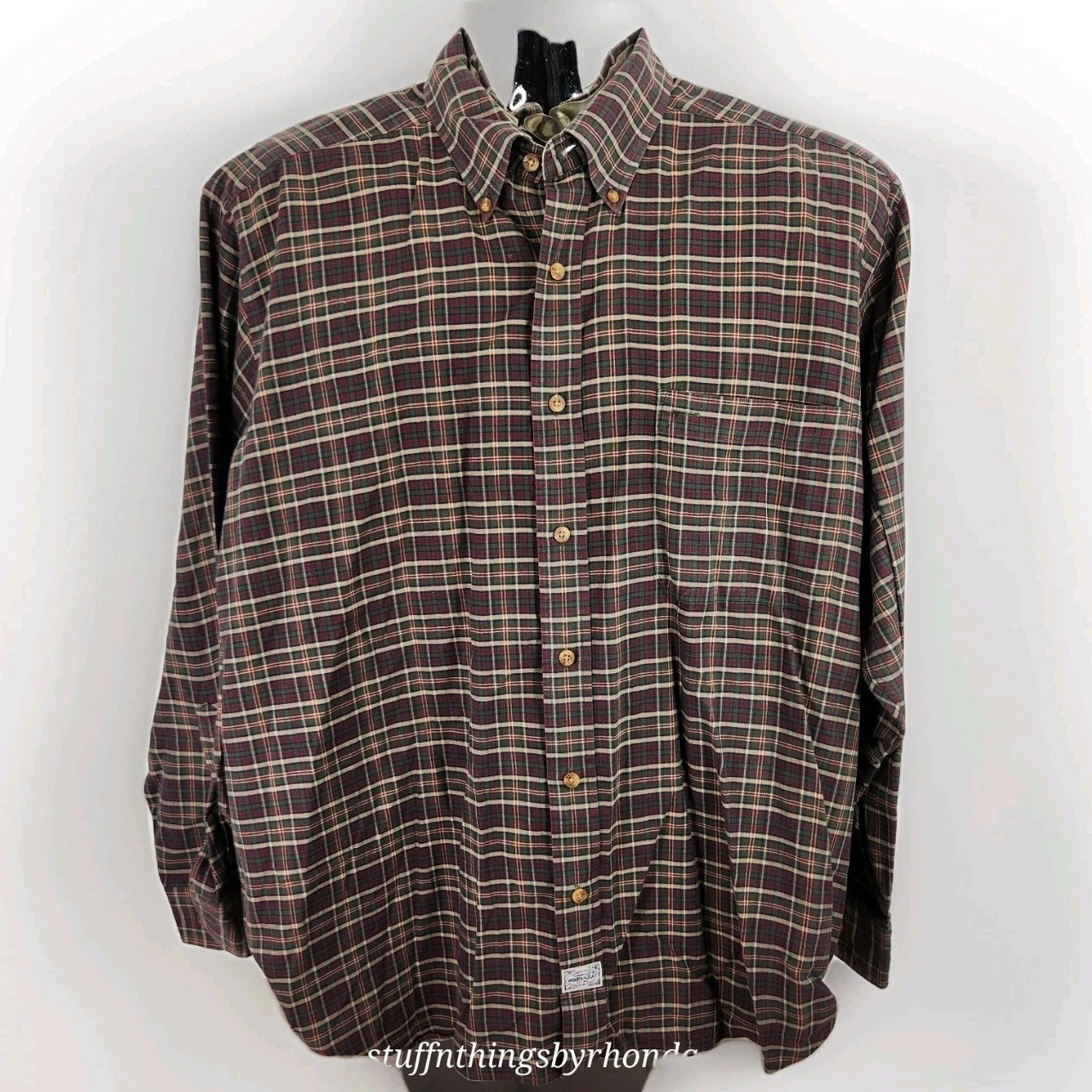 Woods & Gray Large Mens Shirt Flannel Plaid Cotton Long Sleeve Green, Blue, Red