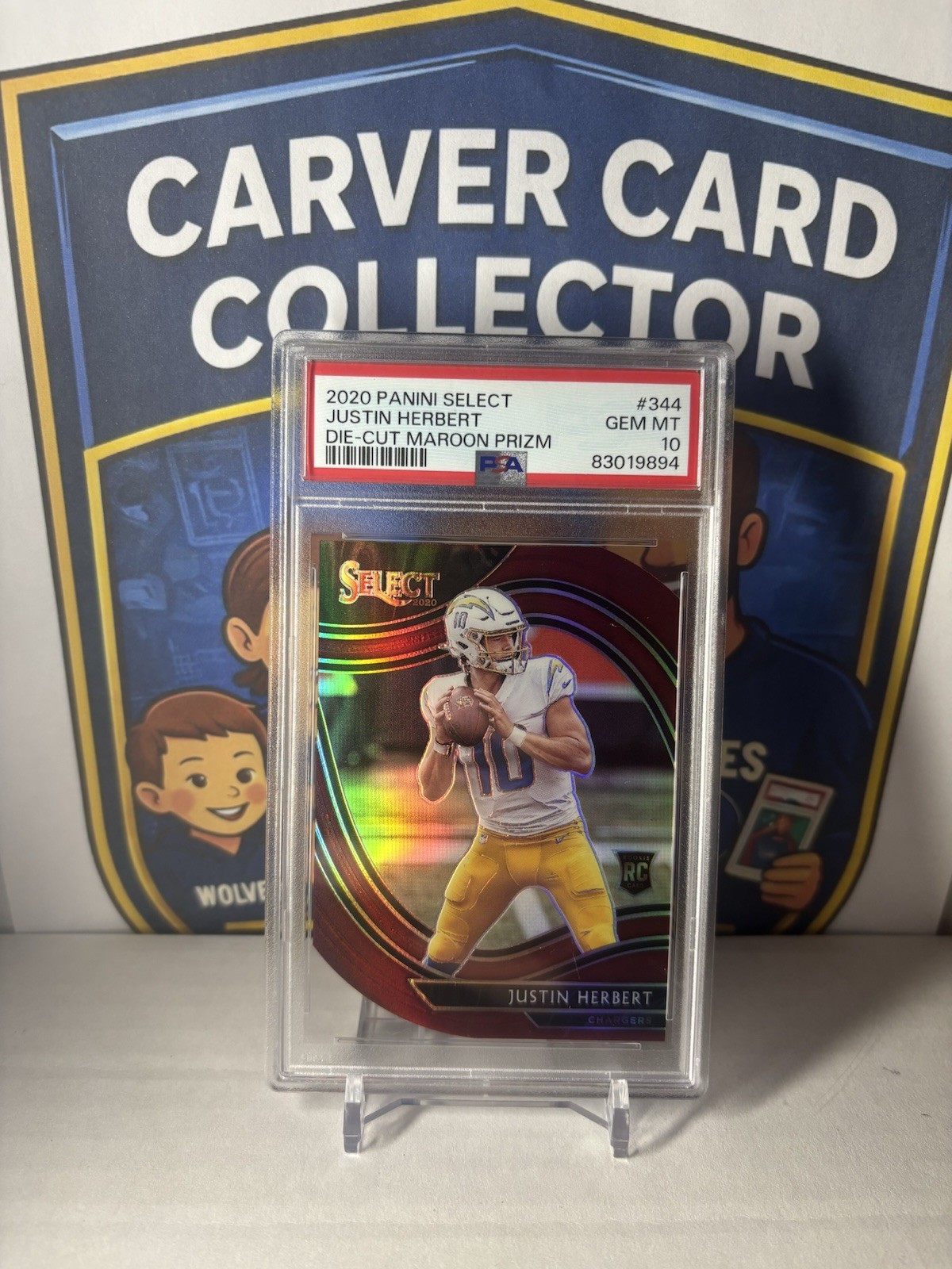 2020 Panini Select - Field Level Justin Herbert Maroon Prizm Die-Cut (RC) PSA 10