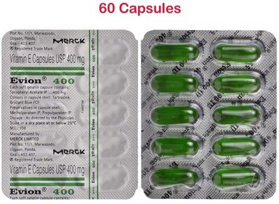 Evion 400 mg 60 Capsule BEST Vitamin E For Face Hair Acne Nails - Free Shipping