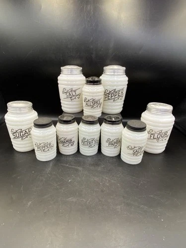 10 Hazel Atlas Ribbed Beehive Depression Spice Range Shakers