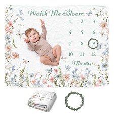 Wildflower Baby Monthly Blanket for Boys, Boho Newborn Age Blanket, Soft Flan...