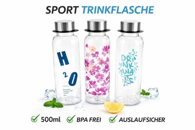  Sport Trinkflasche 500ml BPA Frei Wasserflasche Fitness Schule Auslaufsicher