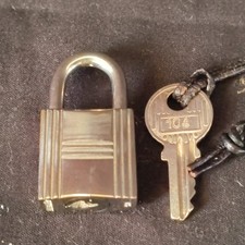 Authentic HERMES Set of Padlock Key Cadena Metal Silver Charm, Japan