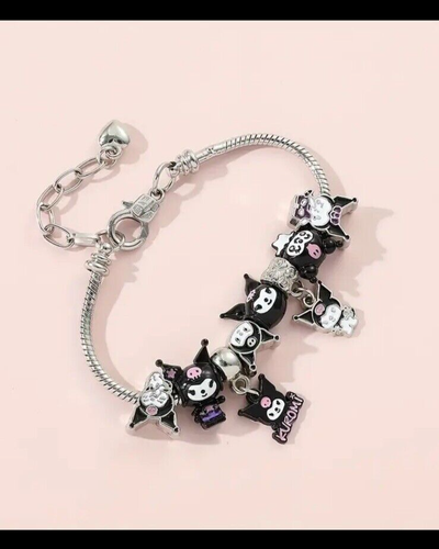 Sanrio Cartoon Anime Kuromi Black Charm Bead Bangle Bracelet - Picture 11 of 14