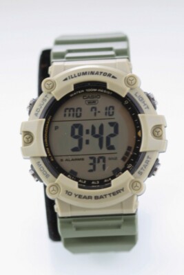 Casio Men Watch AE-1500WH 100m Beige Green Plastic Light 5Alarm Chro Date Quartz