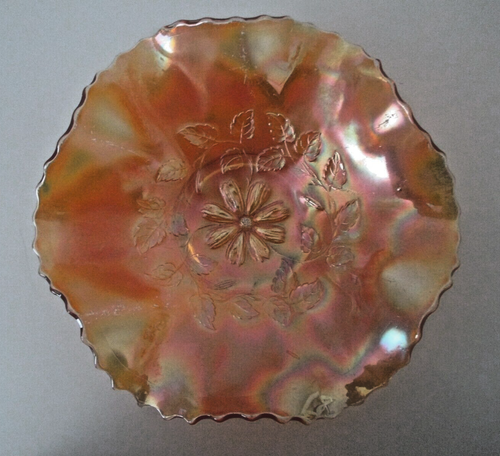 Vtg Carnival Glass Dugan Red Marigold Cosmos Variant 9" Ruffled Edge Bowl AZ39 - Picture 2 of 8