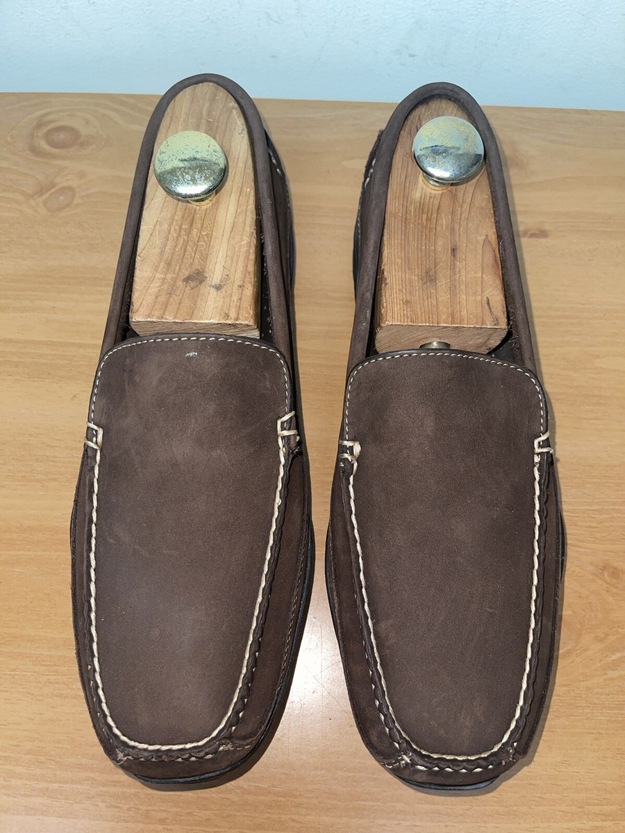 LL Bean Brown Suede Leather Slip On Loafers Shoes Mens Sz 