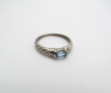 925 Sterling Silver Thailand Facet Oval Blue Topaz Twist Band Ring Size 8