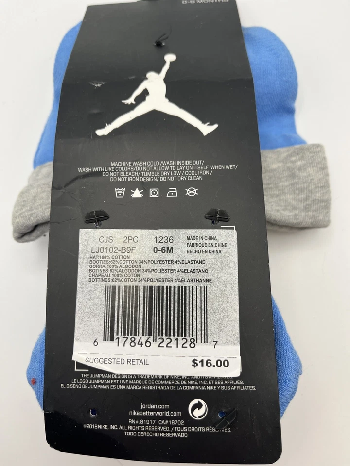 Jordan Bebé Niño Sombrero y Cuna Botines Calcetines Conjunto de Dos Piezas Talla 0/6 Mo Azul Y Gris Foto 4 de 4