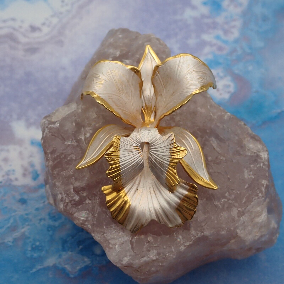 Vintage Cerrito Original 1982 White Enamel Orchid Flower