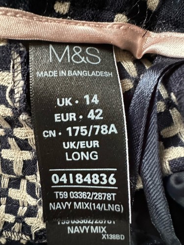 Women’s M&S Trousers Size 14 Long Cropped Navy Polka Dot With Pockets NEW - Picture 14 of 15