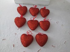Lot of 8 Red Glitter Heart Valentines Day Ornaments, appx. 2.5" NEW