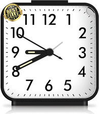 Analog Alarm Clock Silent Non-Ticking Snooze Light Beep Battery Operated Black