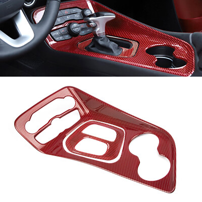 2Pcs Gear Shift Box Panel Cover Trim For Dodge Challenger 2015-up Carbon Red