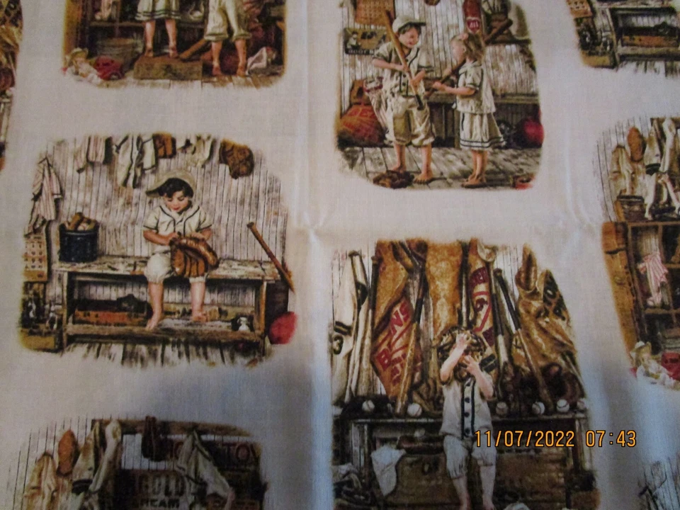 PLAY BALL FABRIC VINTAGE SEPAI ELIZABETH STUDIOS COTTON FABRIC PANEL 44" X23" - Image 2 of 2