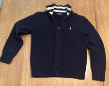 Polo Ralph Lauren Medium Cardigan Sweater Cotton Boys Medium Zipper Blue White