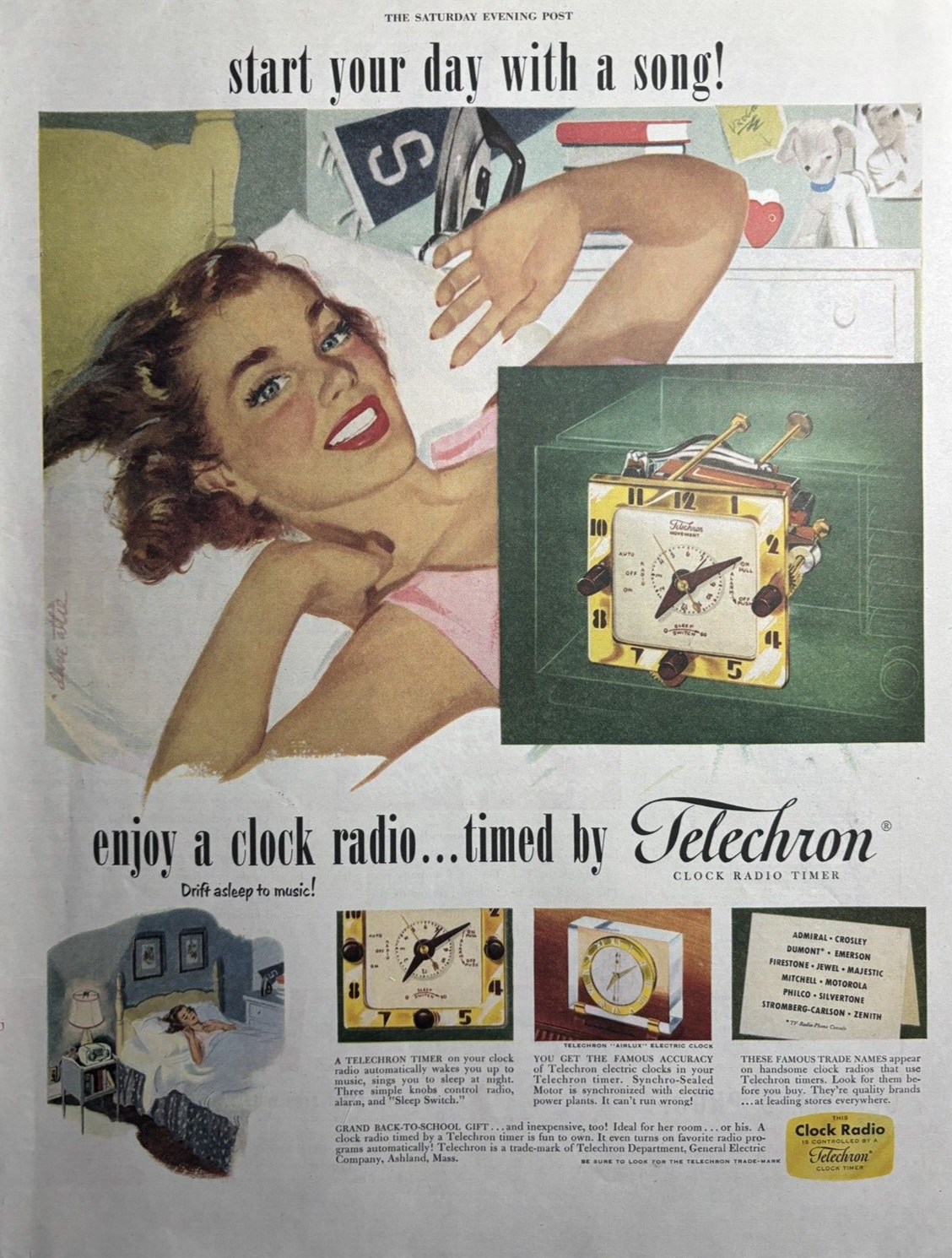 1951 Telechron Clock Radio Timer Famous Accuracy Drift Asleep Vintage ...