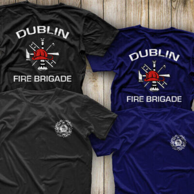 Fire Rescue Services Brigade Uniform Firefighter T-Shirt Black Rare Tee 2-Side 