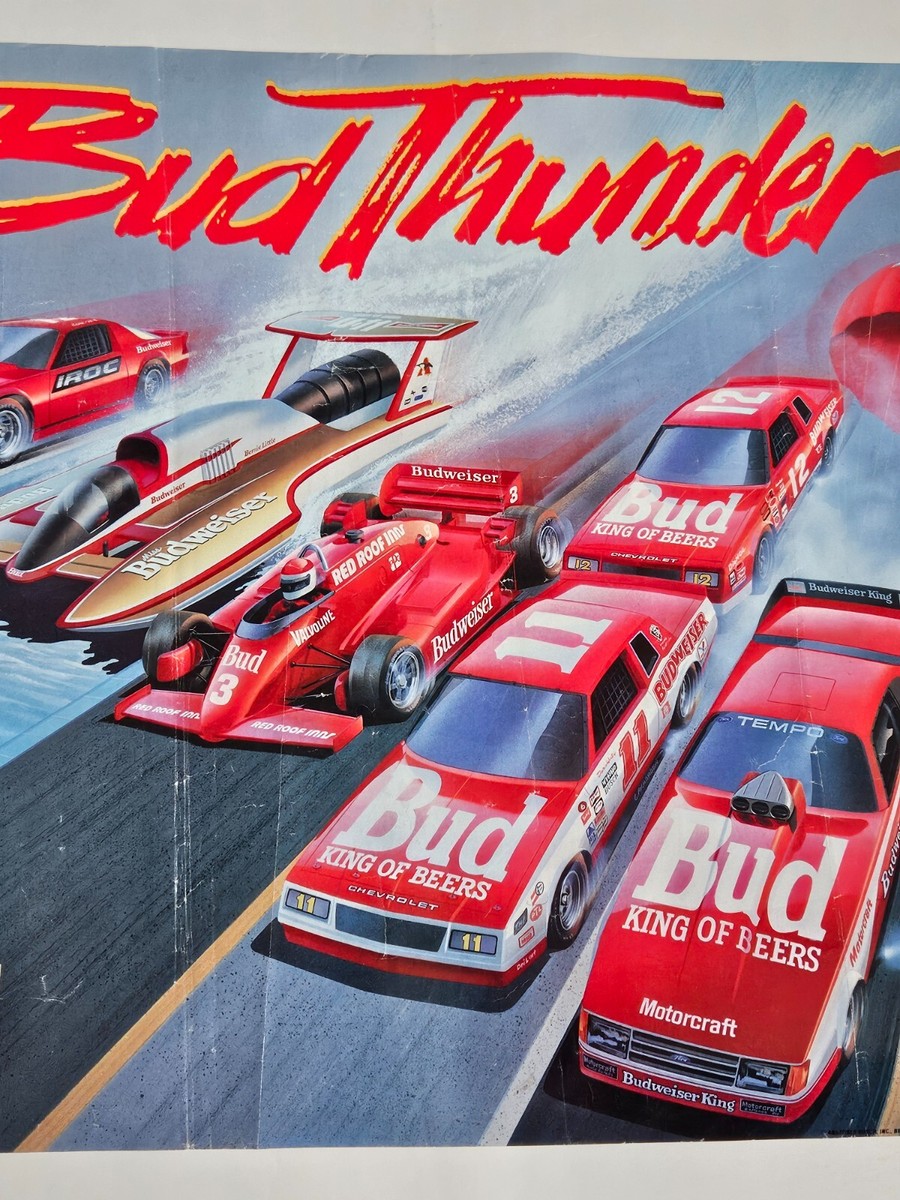 VINTAGE AD POSTER ~ Budweiser Bud Thunder 1985 Double Sided 17x21