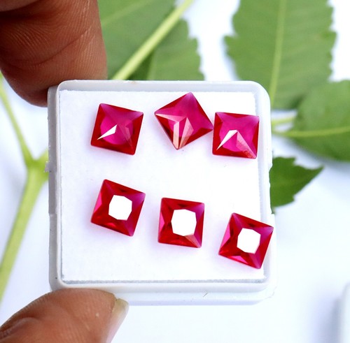 Natural Certified Princess Shape 10 Ct Red Ruby Loose Gemstone 10 Pcs LOT 6x6mm - Picture 4 of 8