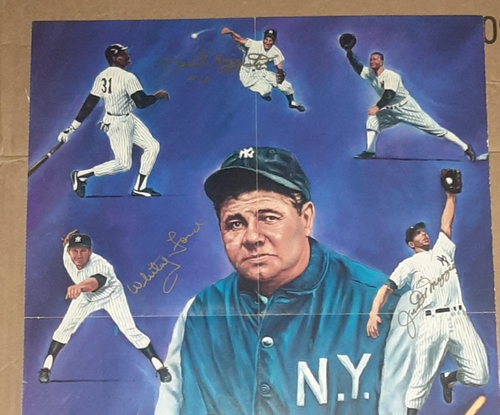 VINTAGE 1983 SIGNED YANKEE ALL-STAR POSTER - DiMAGGIO - MANTLE - BERRA - RIZZUTO - Picture 2 of 7