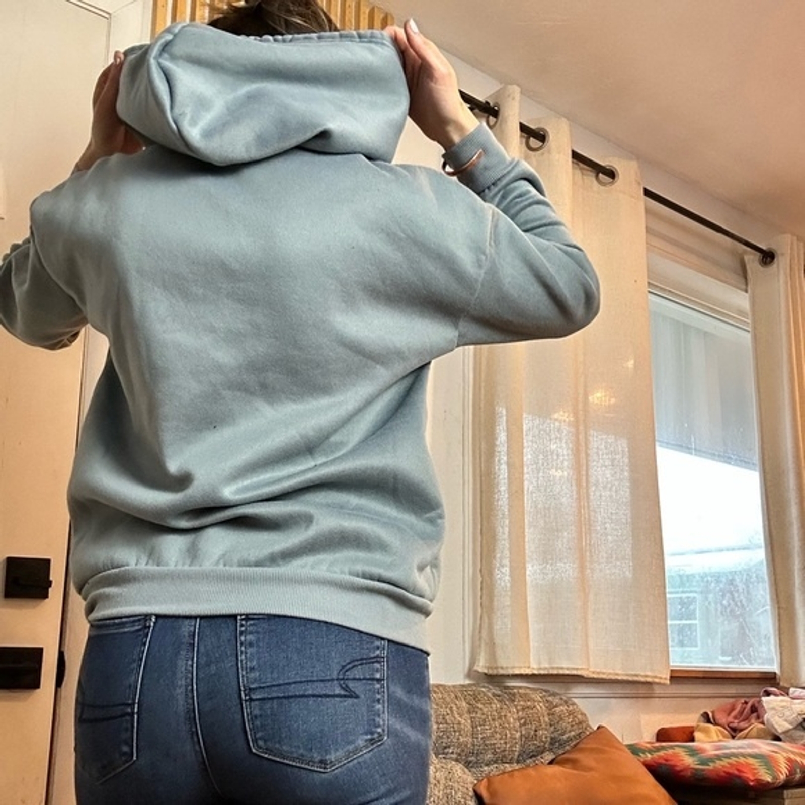 Two Sweater Bundle Color Block and Solid Hoodies - image 4