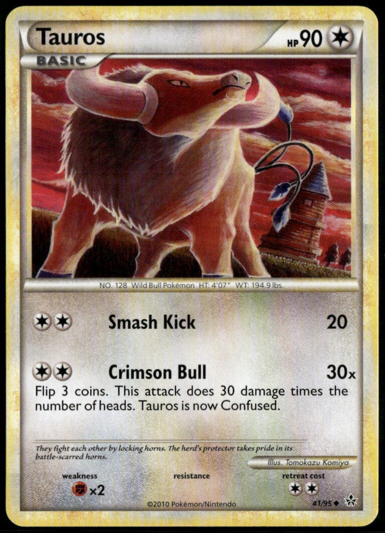 Tauros Uncommon - HGSS Unleashed 41/95 2010 LP+ Pokemon Card