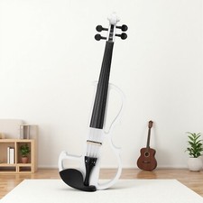 4/4 Full Size Silent Electric Beginner Violin Set - Headphones, Gloss White
